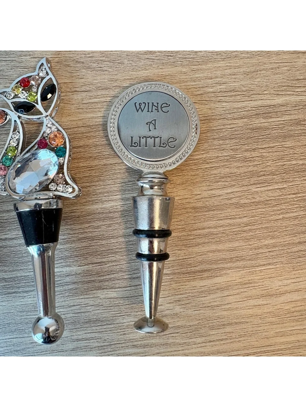 Bundle of 3 Wine Bottle Stoppers, Silver, Cat Crab
